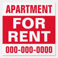 12" x 12" Red Apartment For Rent Yard Sign