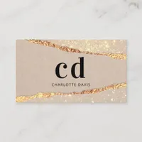 Beige gold agate marble monogram initials business card