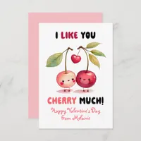 I Like You Cherry Much Classroom Valentine's Day Note Card