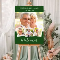 Emerald green photo collage birthday party welcome foam board