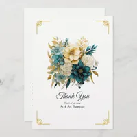 Teal and Gold Floral Wedding Thank You Card