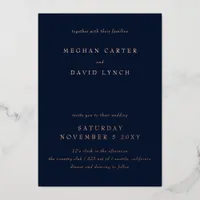 Elegant Navy Rose Gold Wedding  Foil Invitation