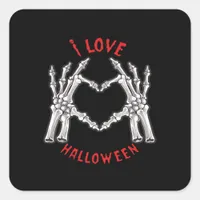 Halloween Skeletal Hands Heart Funny Saying  Square Sticker