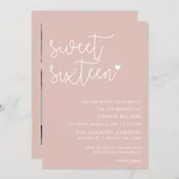 Rose Gold Blush Script Sweet 16 Birthday Photo Inv Invitation