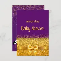 Baby Shower purple gold bow stork Invitation