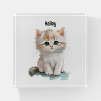 Watercolor Cute Kitten with Blue Eyes  Paperweight