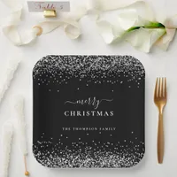 Silver Glitter Black  Name Merry Christmas  Paper Plates