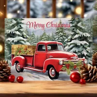 Merry Christmas Rustic Vintage Red Truck Holiday Card