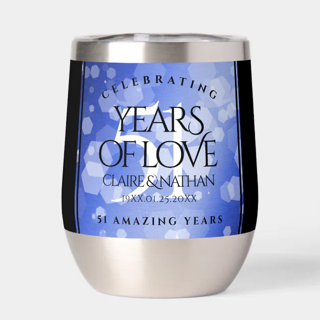 Elegant 51st Sapphire Wedding Anniversary Thermal Wine Tumbler