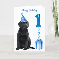1st Birthday Puppy Theme- Cute Dog Blue Boy Pawty Card