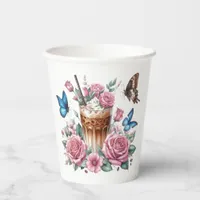 Iced Coffee & Butterfly Floral Art Paper Cups