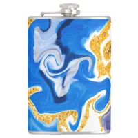 Beautiful Blue, Gold and White Swirls like Water   Flask