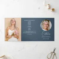 Blue Modern Script Funeral/Memorial Service Tri-Fold Program