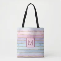 Stripes Blue Purple Pink Colorblock Monogram Tote Bag