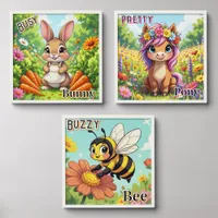 Cut Cartoon Bee, Bunny and Pony  Peel And Stick Photo Tile