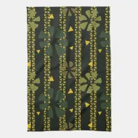 Abstract Print Brown Green Striped Kitchen Towel