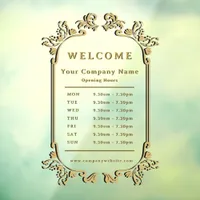 Elegant Vintage Gold Border Welcome Opening Hours Window Cling