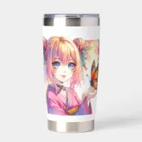 Anime Girl Holding a Butterfly Personalized Insulated Tumbler