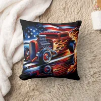 Vintage hot rod racing down a reflective highway throw pillow