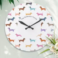 Dachshund Sausage Dog Cute Colorful Patterned Large Clock