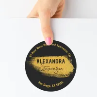 Chic Gold Brushstroke Round Return Address Label