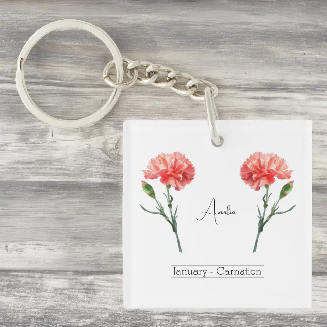 January Birth Month Flower Carnation Keychain