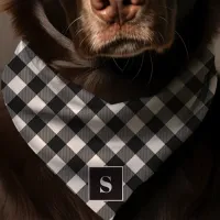 Black And White Buffalo Plaid Monogram Dog Bandana