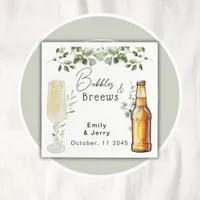 Bubbles And Breews Eucalyptus Couple Shower Party Napkins