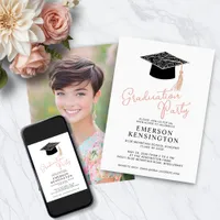 Cute Modern Hand Drawn Photo Graduation Party Invitation