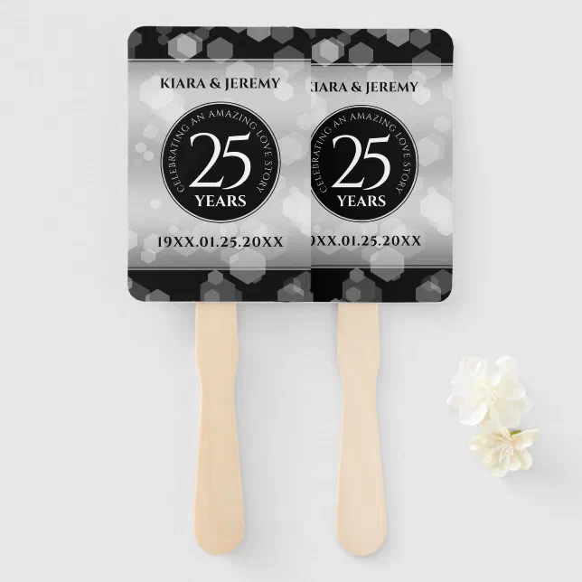 Elegant 25th Silver Wedding Anniversary Hand Fan