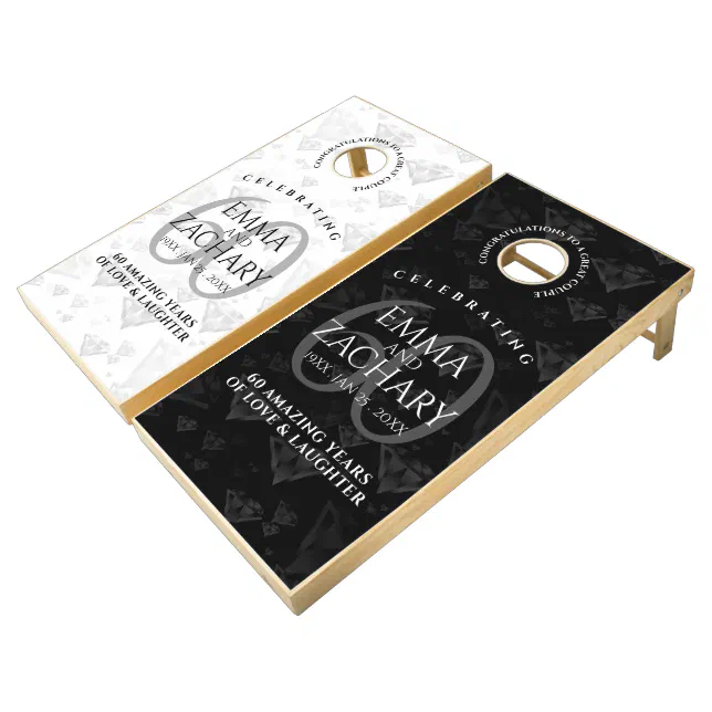 Elegant 60th Diamond Wedding Anniversary Cornhole Set