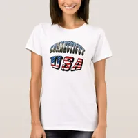 Connecticut Picture and USA Flag Text T-Shirt