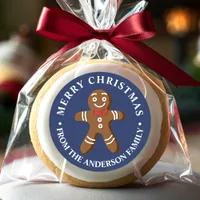 Gingerbread Man Navy Blue Merry Christmas Classic Round Sticker