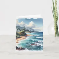 Tropical Island Watercolor Coastal Seascape Blank Note Card