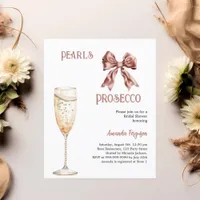 Pearls Prosecco pink bow Bridal Shower invitation