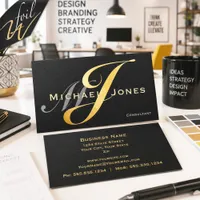 Luxury Gold Foil Monogram Consultant Spot Gloss Business Cards