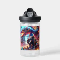 Anime Boy and Dragon in a Dystopian World Water Bottle