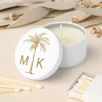 Personalized Tropical Gold Palm Tree Monogram Mini Candle Favors