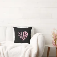 Bold Pink and Black Filigree Heart Throw Pillow