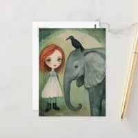 Girl and Elephant and Bird Postcard