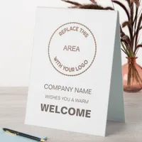 Welcome Company Event Your Logo Typography White Table Tent Sign