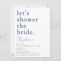 Navy White Simple Modern Bridal Shower  Invitation