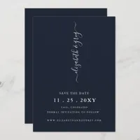 Simple Modern Minimalist Navy Save the Date  Announcement
