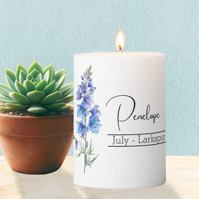 Birth Month Flower July Larkspur Pillar Candle