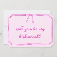 Handwritten Coquette Bow Pink Bridesmaid Proposal Invitation