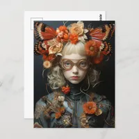 Fantasy Woman with Orange Butterflies  Postcard