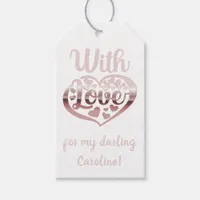 Rose gold metallic look Valentine heart love white Gift Tags