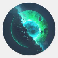 Emerald Lunar Core Cracking Open DALL-E AI Art Classic Round Sticker