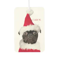 Cute Funny Christmas Black Pug Puppy Santa Air Freshener