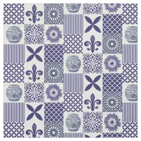 Shabby Chic Blue White Sunflower Geometric Pattern Fabric